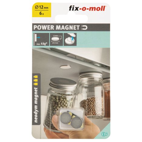 fix-o-moll Magnetscheibe Neodym klebend Silber 12 mm 6 Stk.