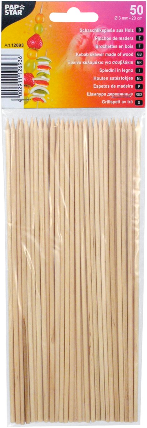Holzschaschlikstab Holz Ø 3 mm 20 cm 50 Stk.