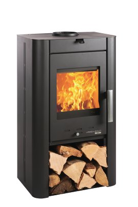 HAAS+SOHN Kaminofen Prunus II mit Holzfach Stahl Schwarz
