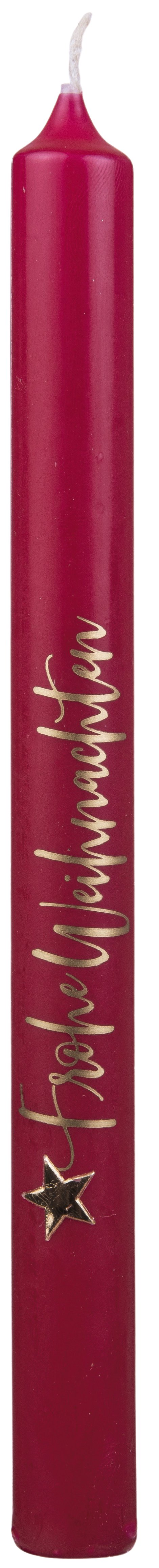 Stabkerze Frohe Weihnachten Karminrotgold 250x22 mm