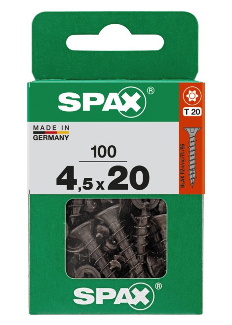 SPAX Universalschraube Senkkopf T-Star Plus Vollgewinde Schwarz Blax 4,5x20 mm 100 Stk.