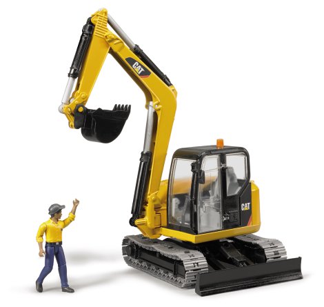 BRUDER Minibagger CAT mit Bauarbeiter 02466