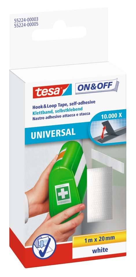 TESA Klettband zum aufkleben Weiß 20 mm x 1 m