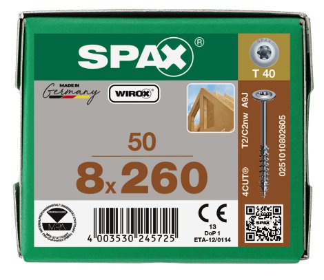 SPAX Schraube Tellerkopf Wirox 8x260 mm 50 Stk.