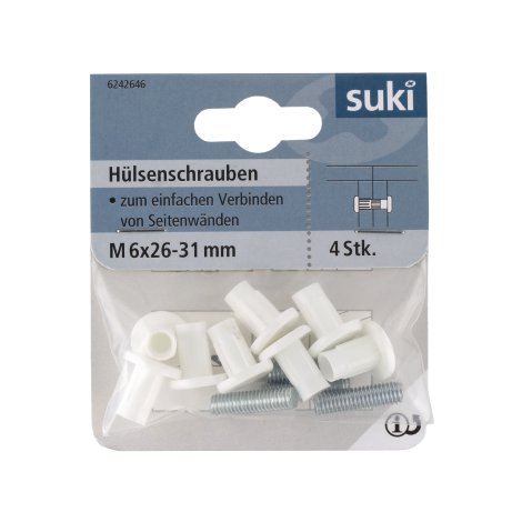 SUKI Hülsenschraube Kunststoff Weiß M6x26-31 mm 4 Stk.
