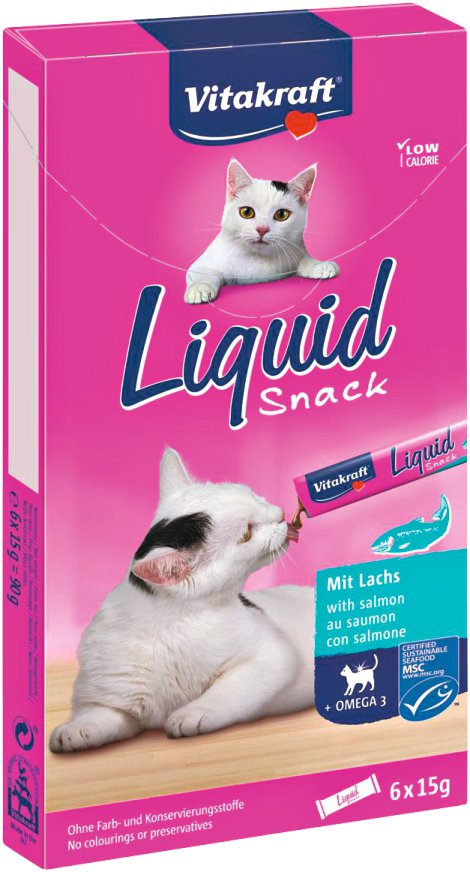 VITAKRAFT Katzensnack Liquid mit Lachs & Omega 3 6er-Pack je 15 g