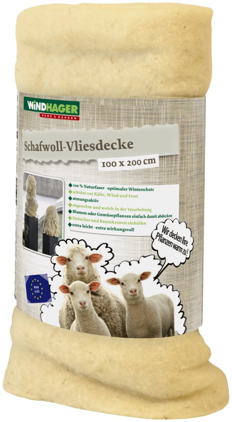WINDHAGER Schafwoll-Vliesdecke ÖKO 100 g/Qm 2x1 m, weiß
