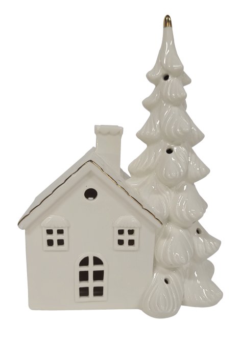 LED-Dekofigur Haus Weiß 18,2x12,2x24,7 cm
