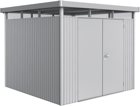 BIOHORT Gerätehaus HighLine H4 mit Doppeltür 275x275x222 cm, Silber-Metallic