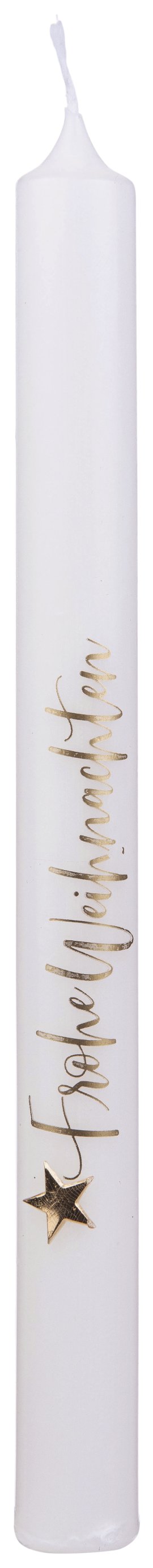 Stabkerze Frohe Weihnachten Wollweiß-Gold 250x22 mm