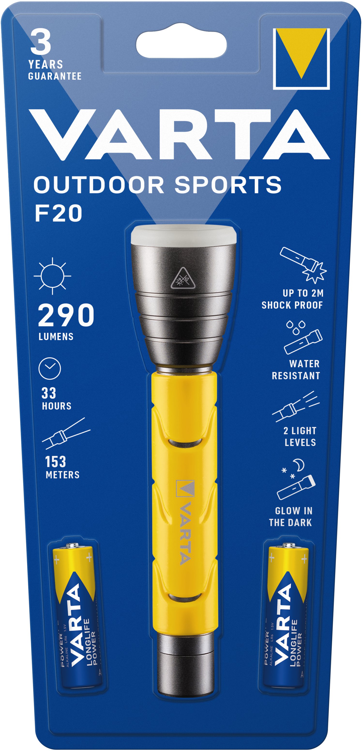 VARTA LED-Taschenlampe Outdoor Sports F20 inkl. 2x VARTA Longlife Power AA Batterie