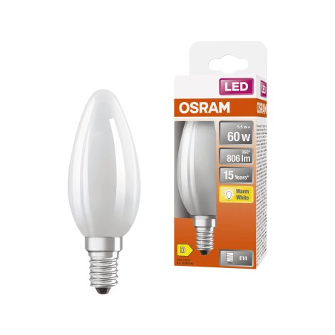 OSRAM LED-Kerze Retrofit Classic B 60, E14 6W, weiß