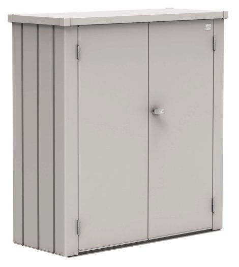 BIOHORT Terrassenschrank Romeo M High 132x57x181 cm, Silber-Metallic