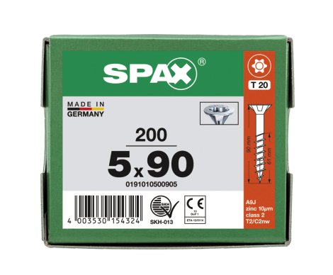 SPAX Universalschraube Senkkopf Teilgewinde Wirox A9J 5x90 mm 200 Stk.