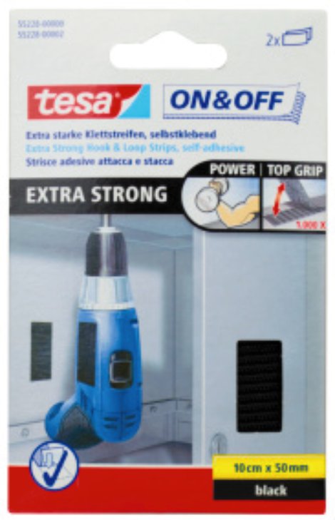 TESA Klettstreifen extrastark Schwarz 50x100 mm