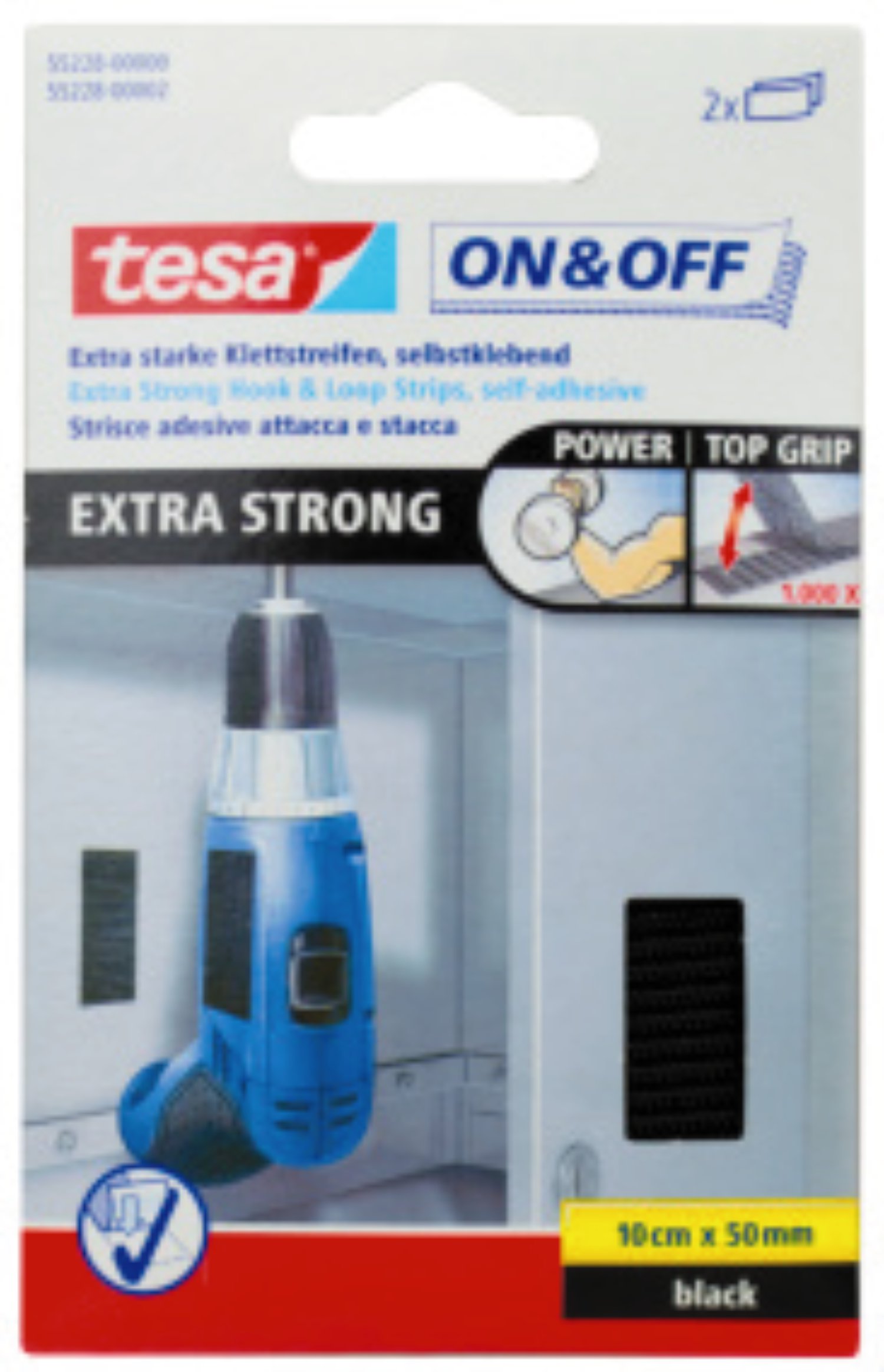 TESA Klettstreifen extrastark Schwarz 50x100 mm