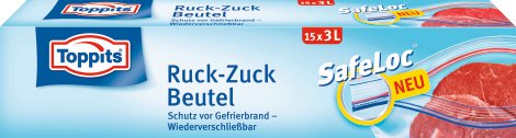 TOPPITS Gefrierbeutel Ruck-Zuck 3L, 15 Stück