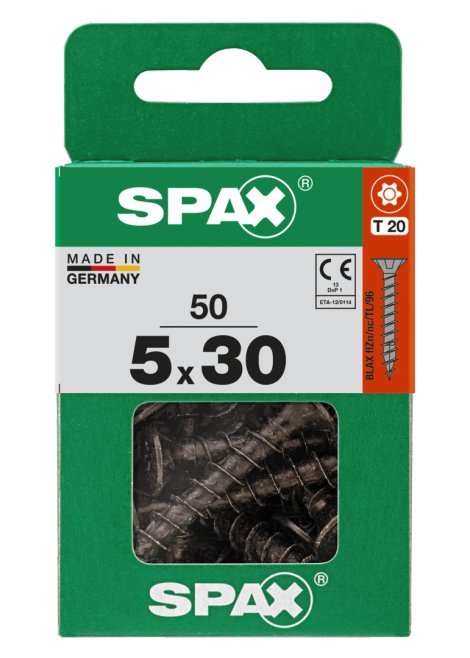 SPAX Universalschraube Senkkopf T-Star Plus Vollgewinde Schwarz Blax 5x30 mm 50 Stk.