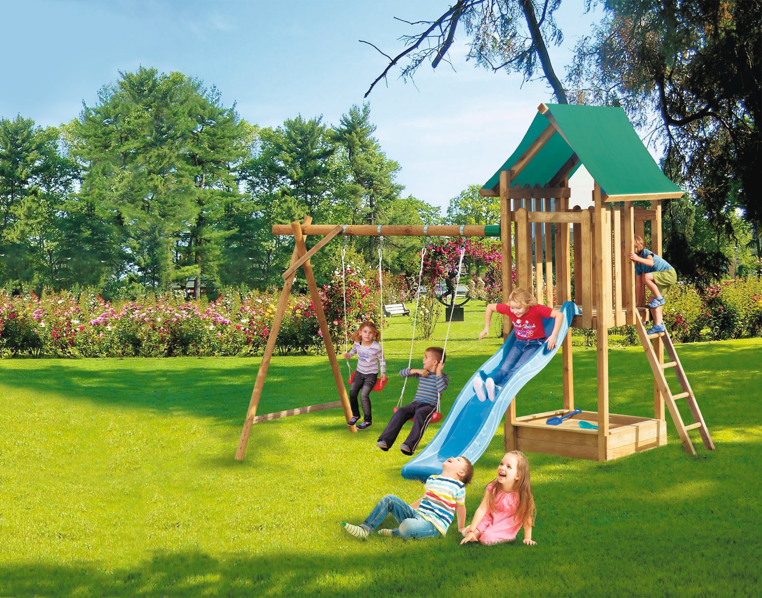 IMPOS Kinder-Spielturm mit Schaukelanbau