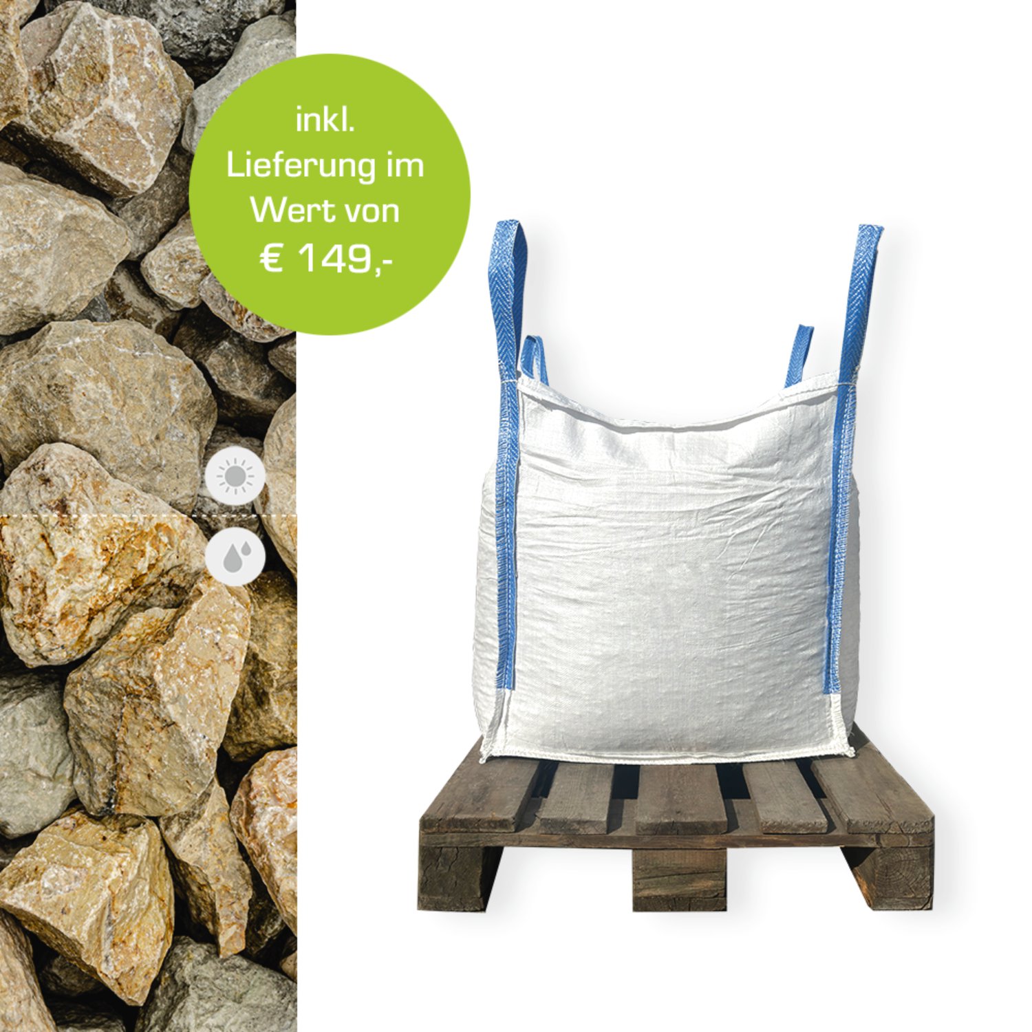 Min2C Bruchsteine gold-ocker 50-100mm 500kg Big Bag