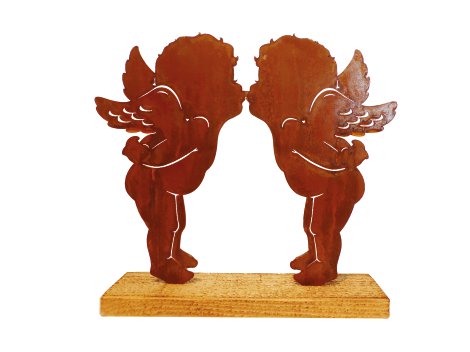 Gartenfigur Engelpaar Love auf Fichtenholz 28x25 cm (BxH)