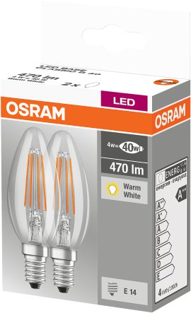 OSRAM LED-Kerze Base Classic B 40 Klar weiß E14 4W, 2 Stk.