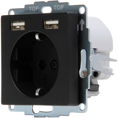 KOPP Unterputz-Schutzkontakt Steckdose Athenis mit 2 USB Ladebuchsen 16A 250V~ Schwarz/Matt