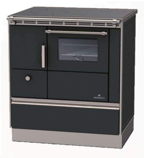 LOHBERGER Holzherd Rega 75 mit Stahlplatte 6 kW Schwarz Anschluss rechts