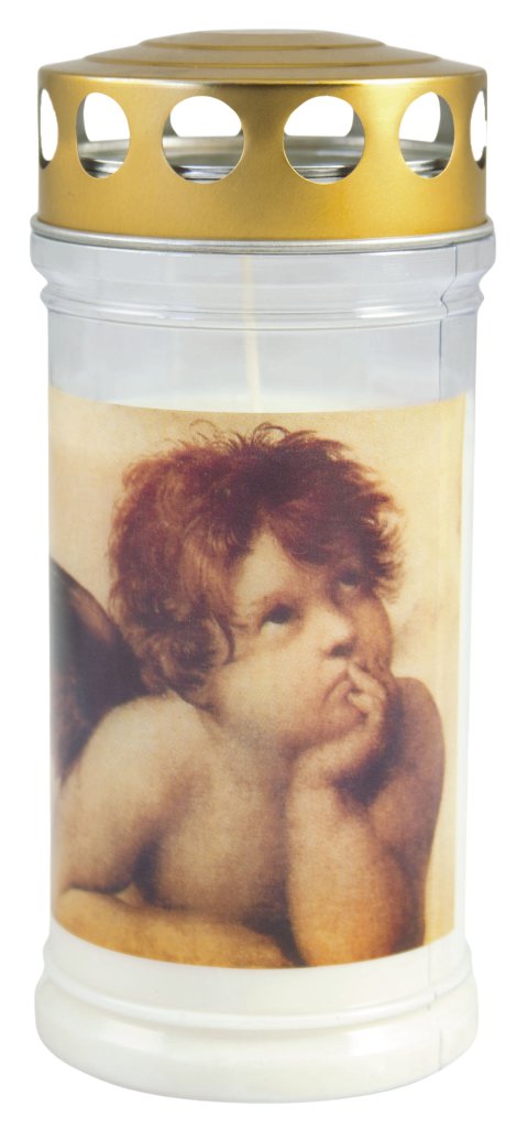 JEKA Gedenkkerze klein mit Thermo-Doppeldeckel & Motiv Engel