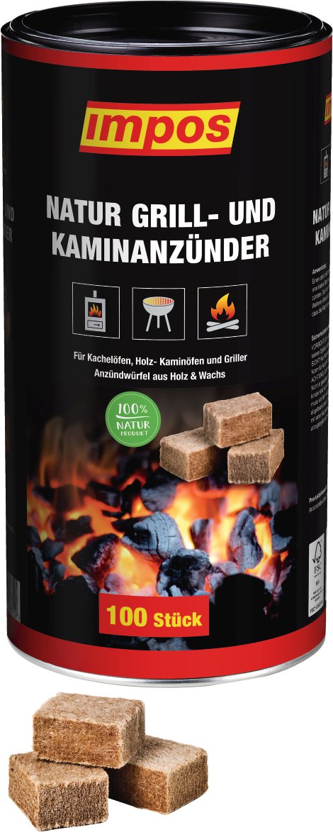 IMPOS Grill- & Kaminanzündwürfel in der Dose 100 Stk.
