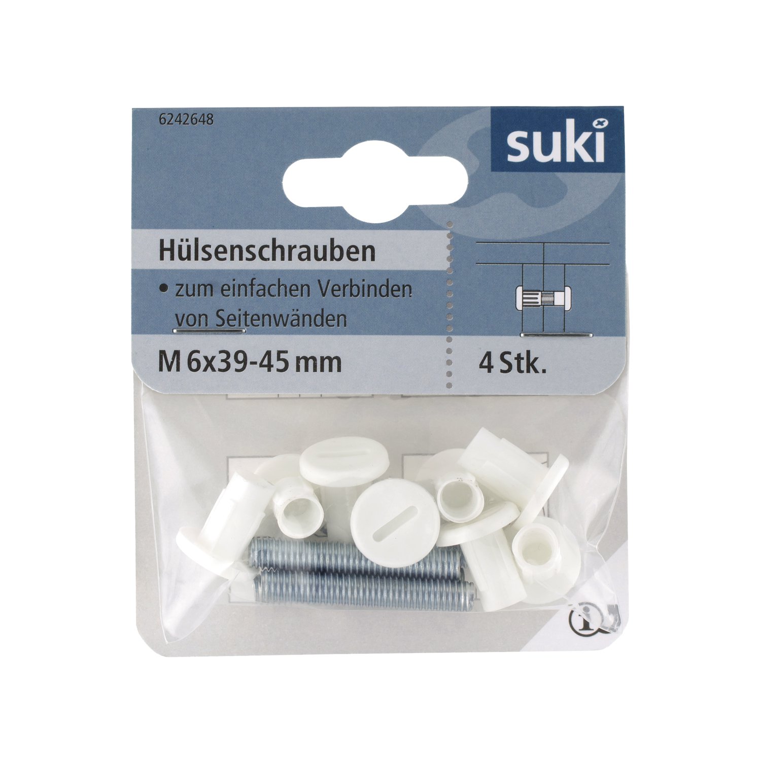 SUKI Hülsenschraube Kunststoff Weiß M6 4 Stk.