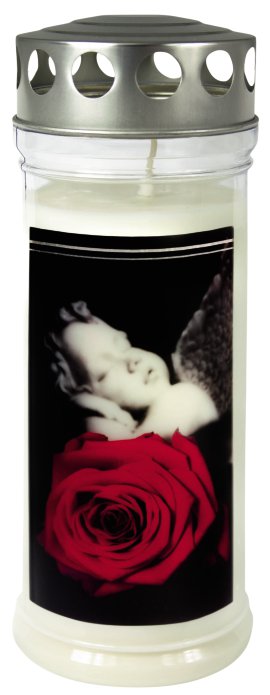 JEKA Gedenkkerze groß mit Motiv Rose Engel
