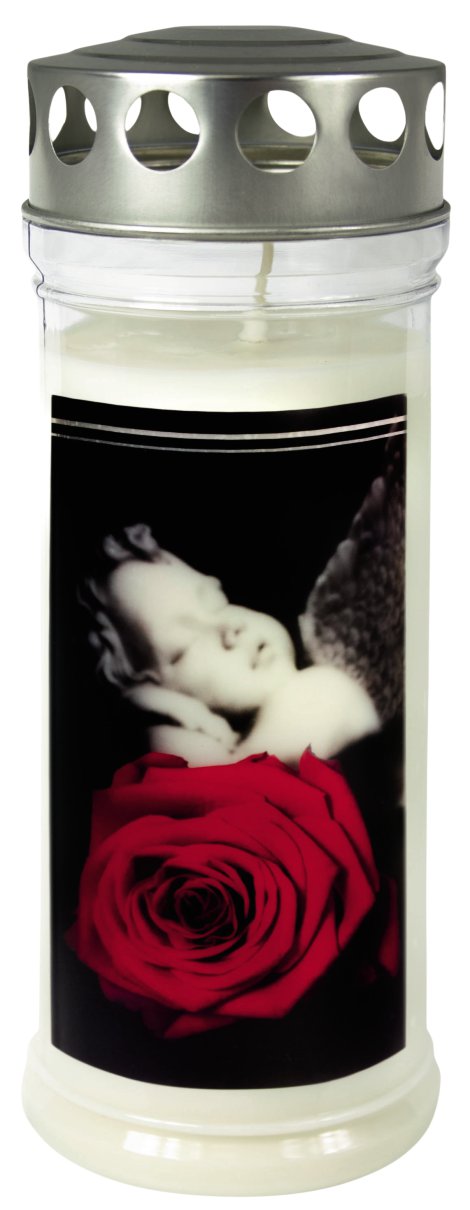 JEKA Gedenkkerze groß mit Motiv Rose Engel