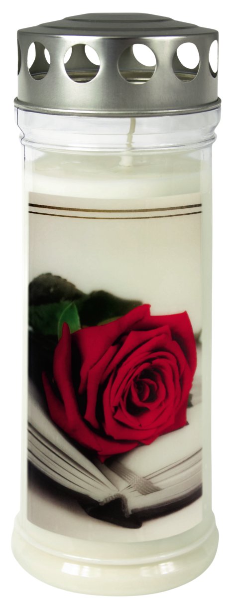 JEKA Gedenkkerze groß mit Motiv Rose Buch