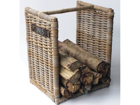 Kaminholz-Regal Rattan Grau 42x36x50 cm