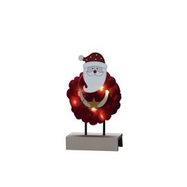 LED-Holzfigur Santa Rot Timer Batterie 6 Dioden Warmweiß