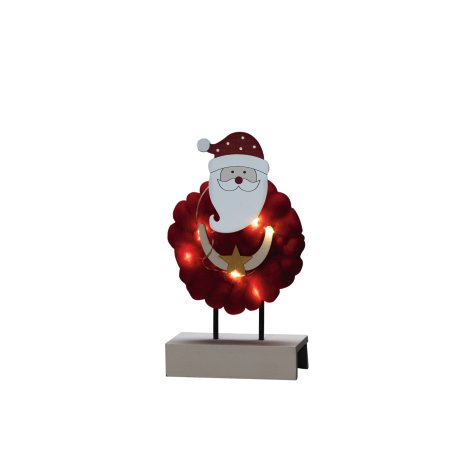 LED-Holzfigur Santa Rot Timer Batterie 6 Dioden Warmweiß
