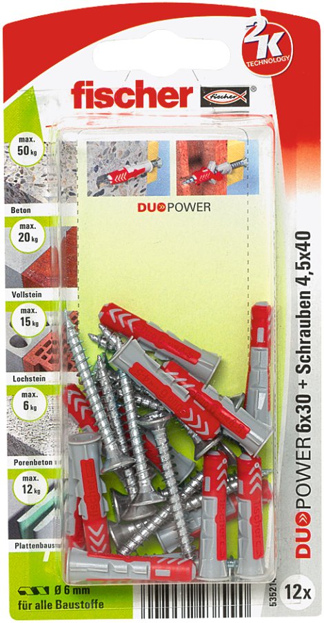 FISCHER Universaldübel DuoPower S K 6x30 mm 12 Stk.