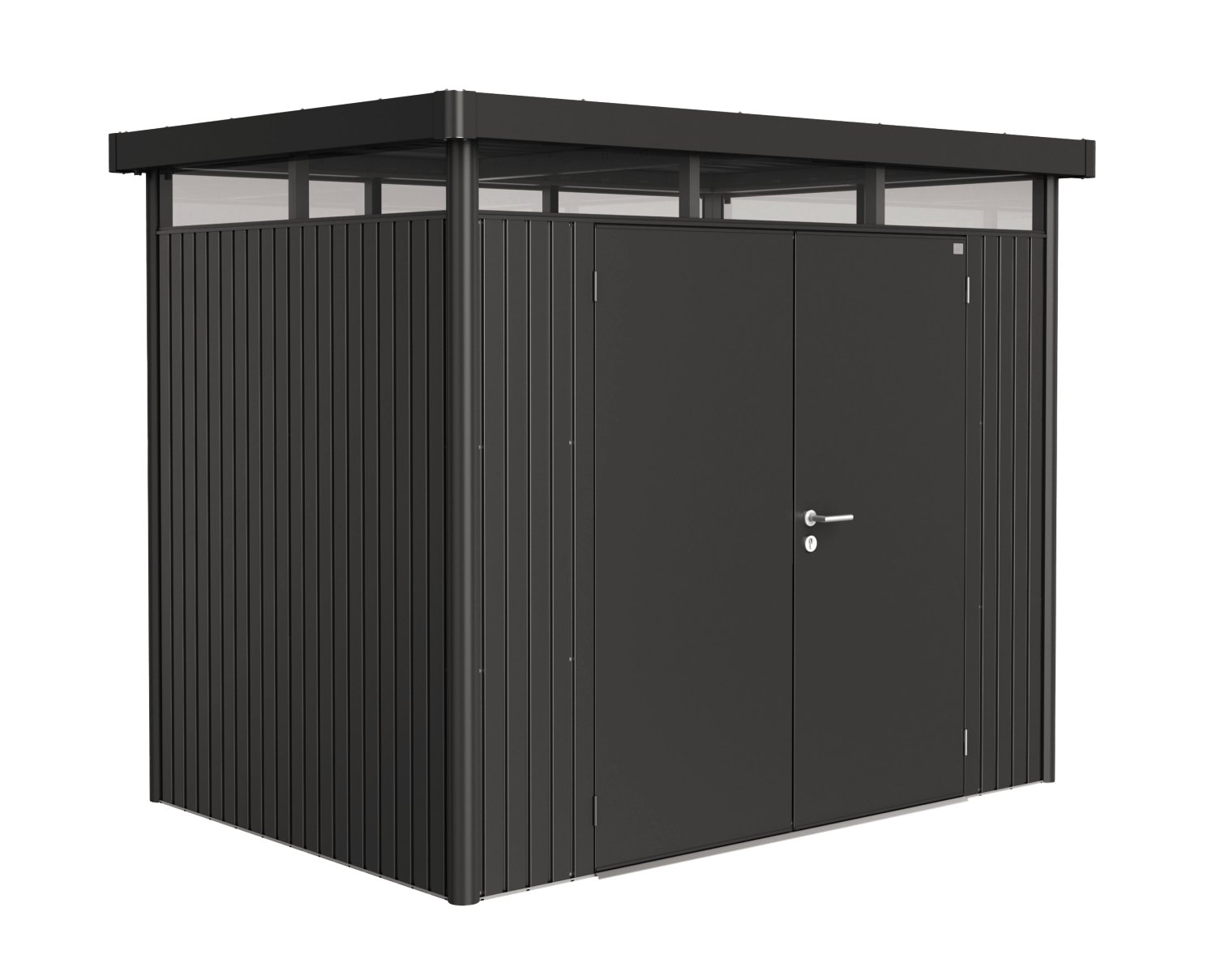 BIOHORT Gerätehaus HighLine H2 mit Doppeltür 275x195x222 cm, Dunkelgrau-metallic