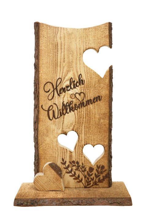 Holzständer Doppelherz Willkommen 75x45 cm