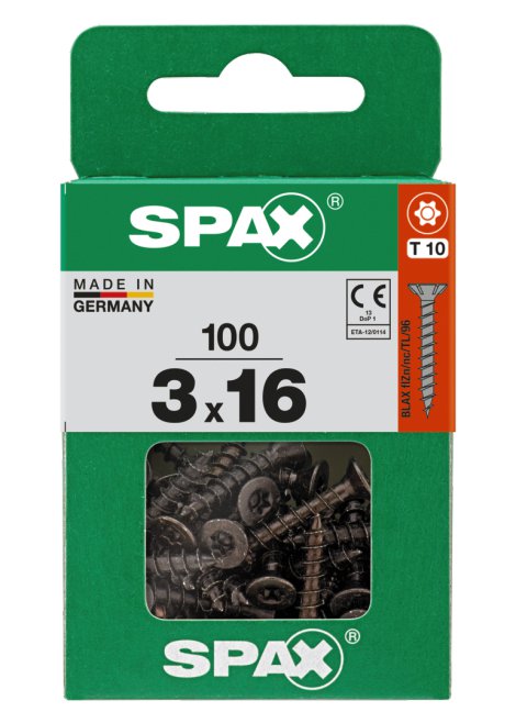 SPAX Universalschraube Senkkopf T-Star Schwarz 3x16 mm 200 Stk.