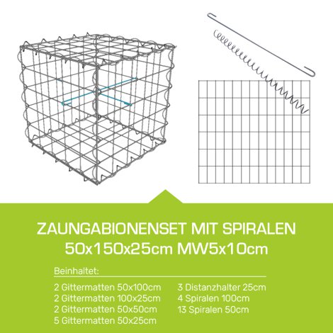 Zaungabione Set mit Spiralen 50x150x25cm MW5x10cm