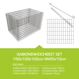Gabionenhochbeet Set 150x15x100cm MW5x10cm