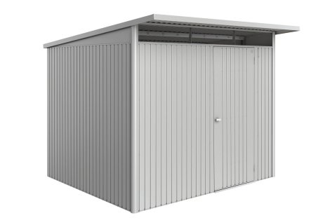 BIOHORT Gerätehaus AvantGarde® Eco A6 + Standardtür 260x260x218 cm, Silber-Metallic