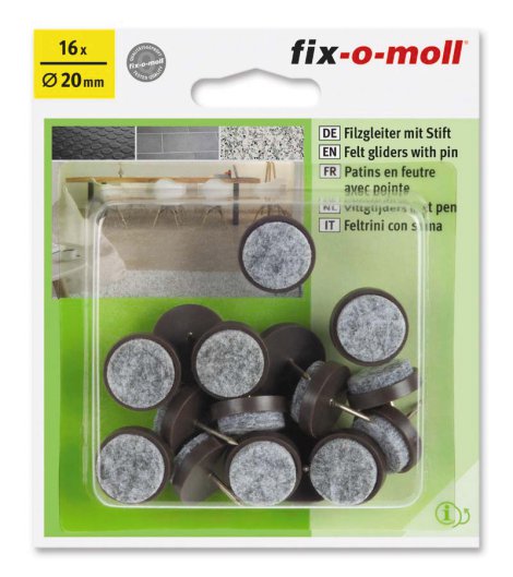 SUKI Filzgleiter mit Stift Braun 20 mm, 16 Stk.