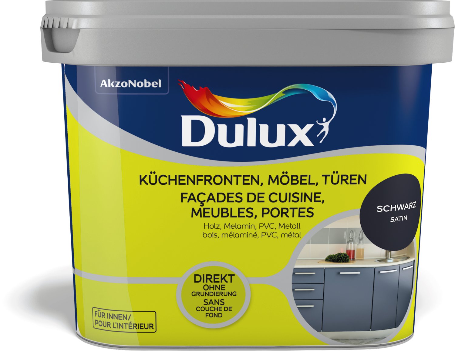 DULUX Farbe für Küchenmöbel und Türen Satin Schwarz 0,75 l