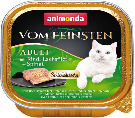 ANIMONDA Katzennassfutter Vom Feinsten Adult Schlemmerkern mit Rind, Lachsfilet + Spinat 100g