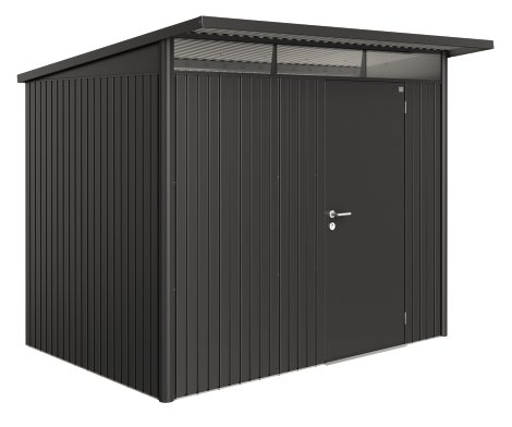 BIOHORT Gerätehaus AvantGarde® A5 + Standardtür 260x220x218 cm, Dunkelgrau-Metallic