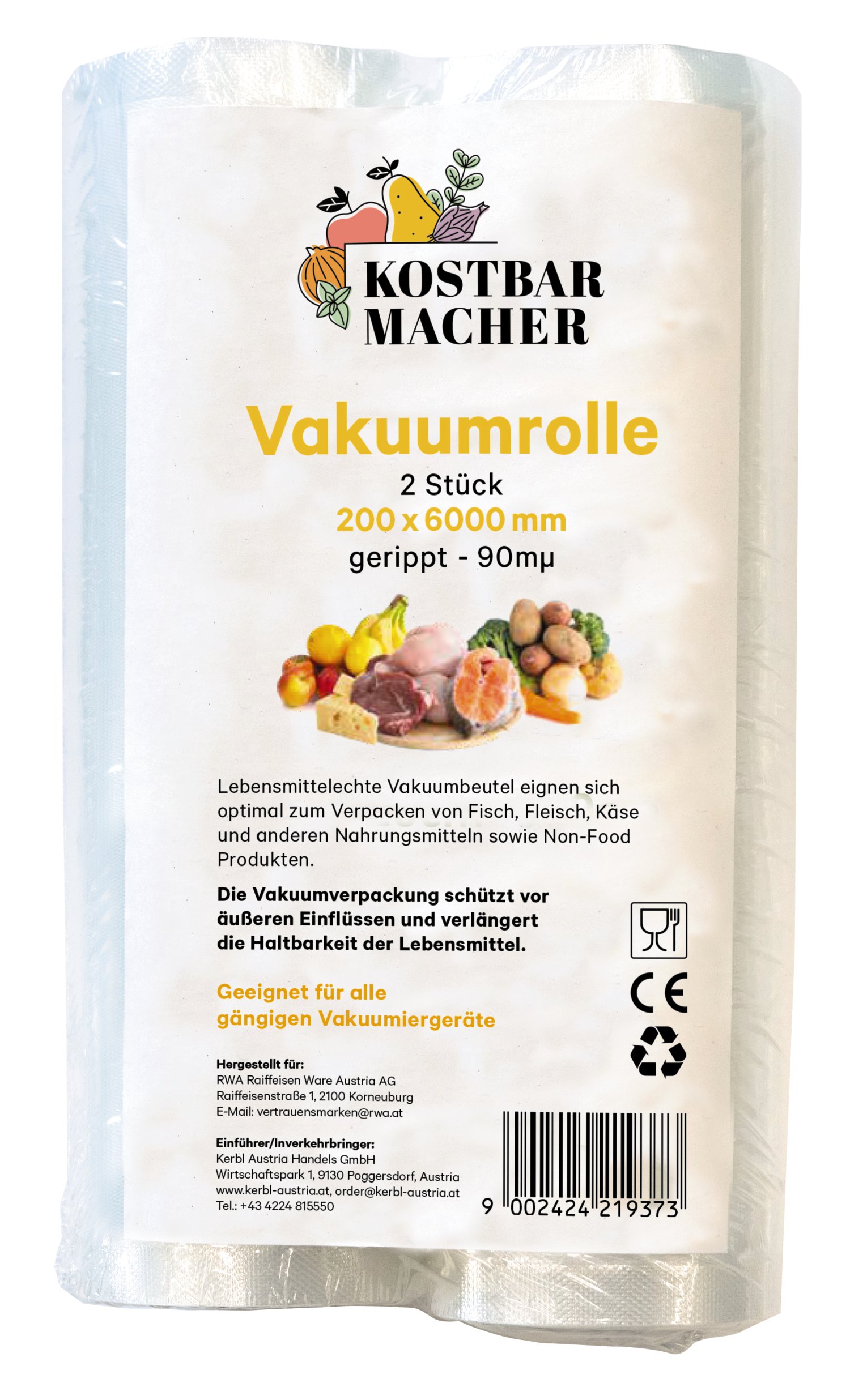 KOSTBARMACHER Vakuumrolle gerippt 90MY, 2 Stk.