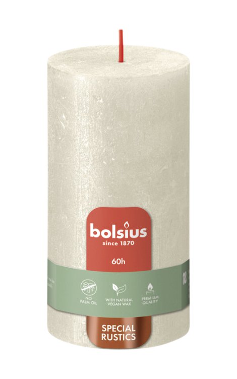 BOLSIUS Rustik Shimmer Stumpenkerze 130/68 mm, elfenbein